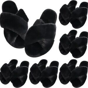 Women’s Fuzzy Plush Cross Band Slippers Set of 6 Open Toe Bridal Housewear